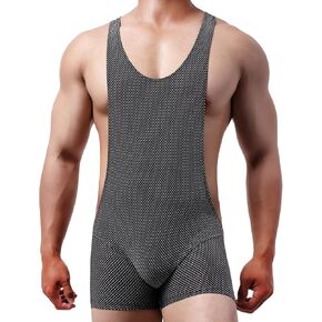 Mens Athletic Supporters Breathable Wrestling Boxers One Piece Bodywear Jumpsuit Underwear Singlet Basic Layer Leotard