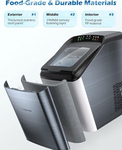 سطح عمل صانعات الثلج من فريزيمر، 33 رطل/24 ساعة، سطح عمل ماكينة صنع الثلج المحمول، 9 مكعبات جاهزة في 7-10 دقائق، مكعبان ثلج بحجمين، ماكينة ثلج ذاتية التنظيف مع مغرفة ثلج وسلة وكوب قياس in Kuwait