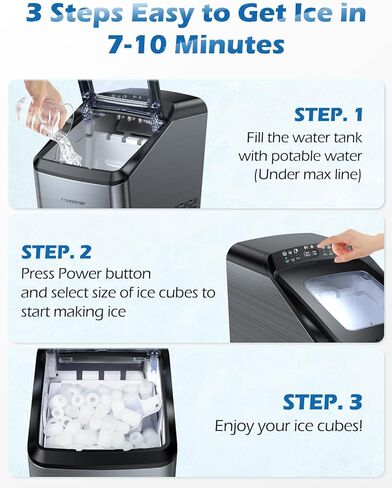 سطح عمل صانعات الثلج من فريزيمر، 33 رطل/24 ساعة، سطح عمل ماكينة صنع الثلج المحمول، 9 مكعبات جاهزة في 7-10 دقائق، مكعبان ثلج بحجمين، ماكينة ثلج ذاتية التنظيف مع مغرفة ثلج وسلة وكوب قياس in Kuwait