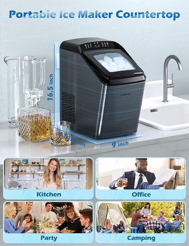 سطح عمل صانعات الثلج من فريزيمر، 33 رطل/24 ساعة، سطح عمل ماكينة صنع الثلج المحمول، 9 مكعبات جاهزة في 7-10 دقائق، مكعبان ثلج بحجمين، ماكينة ثلج ذاتية التنظيف مع مغرفة ثلج وسلة وكوب قياس in Kuwait