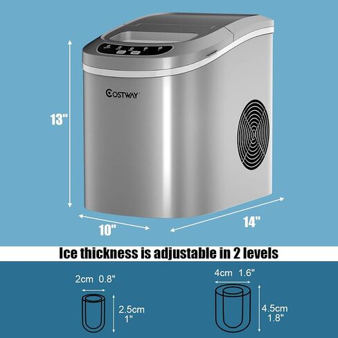 COSTWAY Countertop Ice Maker, 26LBS/24H Portable and Compact Ice Maker Machine, Ice Cubes Ready in 6 Mins, Electric High Efficiency Small Ice Maker with Ice Scoop for Home Kitchen Office, Silver in Saudi Arabia