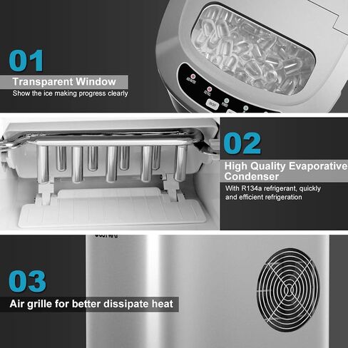 COSTWAY Countertop Ice Maker, 26LBS/24H Portable and Compact Ice Maker Machine, Ice Cubes Ready in 6 Mins, Electric High Efficiency Small Ice Maker with Ice Scoop for Home Kitchen Office, Silver in Saudi Arabia