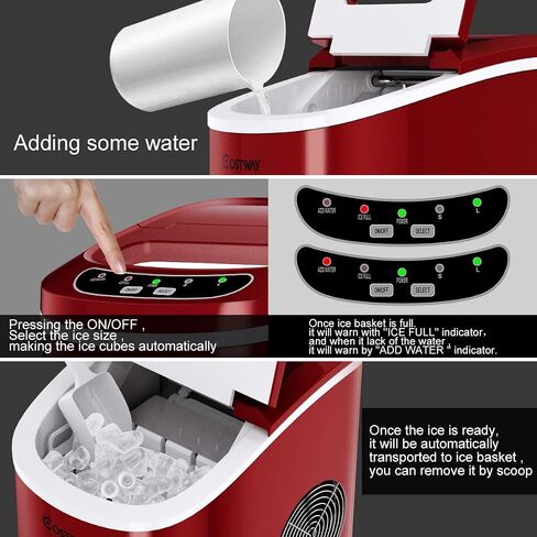 COSTWAY Countertop Ice Maker, 26LBS/24H Portable and Compact Ice Maker Machine, Ice Cubes Ready in 6 Mins, Electric High Efficiency Small Ice Maker with Ice Scoop for Home Kitchen Office, Silver in Saudi Arabia