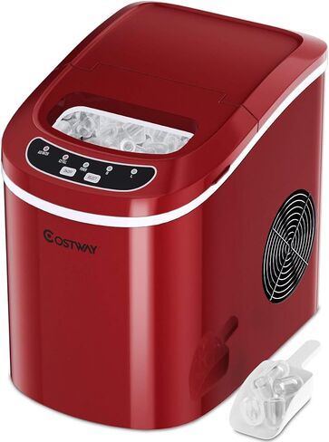 COSTWAY Countertop Ice Maker, 26LBS/24H Portable and Compact Ice Maker Machine, Ice Cubes Ready in 6 Mins, Electric High Efficiency Small Ice Maker with Ice Scoop for Home Kitchen Office, Silver in Saudi Arabia
