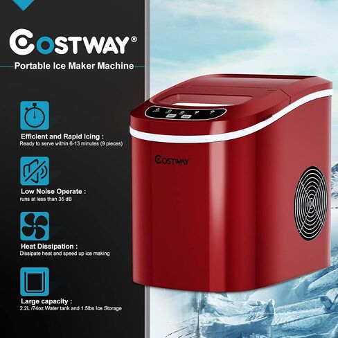 COSTWAY Countertop Ice Maker, 26LBS/24H Portable and Compact Ice Maker Machine, Ice Cubes Ready in 6 Mins, Electric High Efficiency Small Ice Maker with Ice Scoop for Home Kitchen Office, Silver in Saudi Arabia