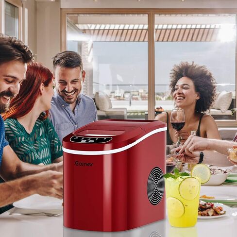 COSTWAY Countertop Ice Maker, 26LBS/24H Portable and Compact Ice Maker Machine, Ice Cubes Ready in 6 Mins, Electric High Efficiency Small Ice Maker with Ice Scoop for Home Kitchen Office, Silver in Saudi Arabia