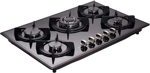 30 Cooktop gas, 5 Burners gas stovetop 30 inch,Gas Stove Gas Hob Stovetop Tempered Glass Cooktop Cast Iron Grates Built-in Gas Stove Top LW5G01 LPG/NG Gas Cooktop Black in Saudi Arabia