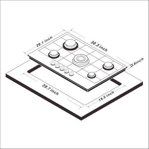 30 Cooktop gas, 5 Burners gas stovetop 30 inch,Gas Stove Gas Hob Stovetop Tempered Glass Cooktop Cast Iron Grates Built-in Gas Stove Top LW5G01 LPG/NG Gas Cooktop Black in Saudi Arabia