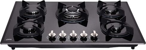 30 Cooktop gas, 5 Burners gas stovetop 30 inch,Gas Stove Gas Hob Stovetop Tempered Glass Cooktop Cast Iron Grates Built-in Gas Stove Top LW5G01 LPG/NG Gas Cooktop Black in Saudi Arabia