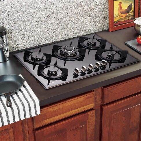 30 Cooktop gas, 5 Burners gas stovetop 30 inch,Gas Stove Gas Hob Stovetop Tempered Glass Cooktop Cast Iron Grates Built-in Gas Stove Top LW5G01 LPG/NG Gas Cooktop Black in Saudi Arabia