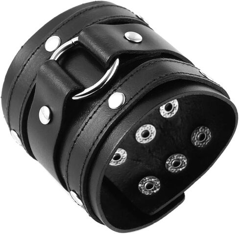 Men's Wide Cuff Wristband Punk Rock Motorbike Wide Belt Leather Bracelet in Saudi Arabia