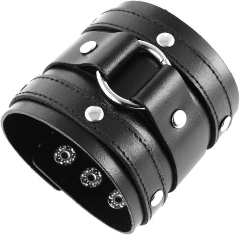 Men's Wide Cuff Wristband Punk Rock Motorbike Wide Belt Leather Bracelet in Saudi Arabia