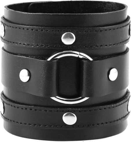 Men's Wide Cuff Wristband Punk Rock Motorbike Wide Belt Leather Bracelet in Saudi Arabia