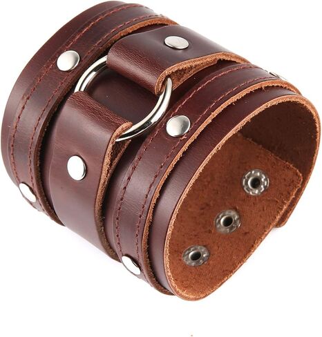Men's Wide Cuff Wristband Punk Rock Motorbike Wide Belt Leather Bracelet in Saudi Arabia