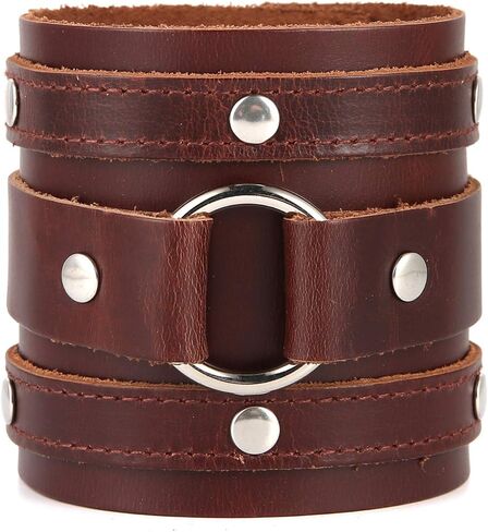 Men's Wide Cuff Wristband Punk Rock Motorbike Wide Belt Leather Bracelet in Saudi Arabia