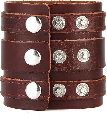 Men's Wide Cuff Wristband Punk Rock Motorbike Wide Belt Leather Bracelet in Saudi Arabia