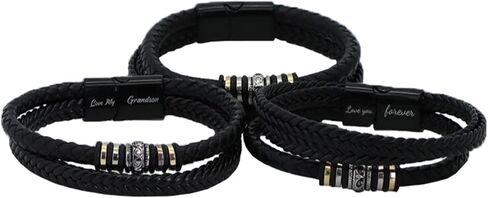 to My Son/Grandson Braided Leather Bracelet, I Will Always Be with You, Men's Double-Row Black Braided Leather Bracelet with Love My Grandson/Love You Forever (Love You Forever) in Saudi Arabia