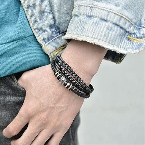 to My Son/Grandson Braided Leather Bracelet, I Will Always Be with You, Men's Double-Row Black Braided Leather Bracelet with Love My Grandson/Love You Forever (Love You Forever) in Saudi Arabia