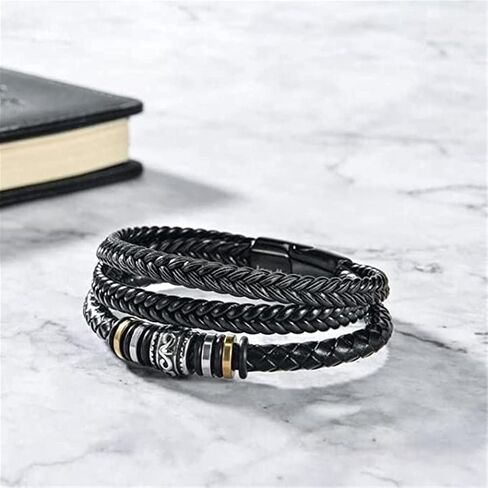 to My Son/Grandson Braided Leather Bracelet, I Will Always Be with You, Men's Double-Row Black Braided Leather Bracelet with Love My Grandson/Love You Forever (Love You Forever) in Saudi Arabia