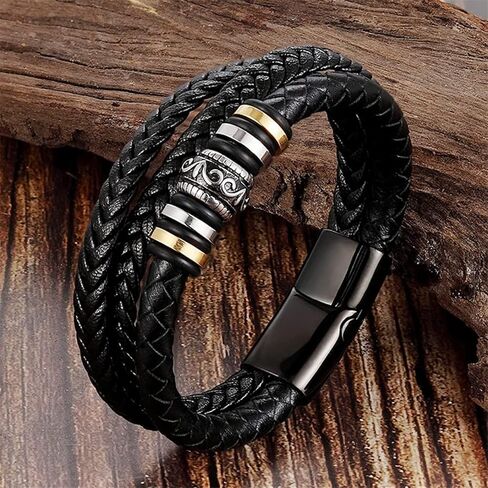 to My Son/Grandson Braided Leather Bracelet, I Will Always Be with You, Men's Double-Row Black Braided Leather Bracelet with Love My Grandson/Love You Forever (Love You Forever) in Saudi Arabia