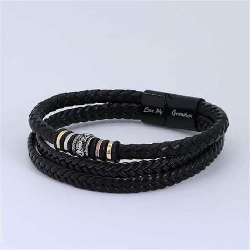 to My Son/Grandson Braided Leather Bracelet, I Will Always Be with You, Men's Double-Row Black Braided Leather Bracelet with Love My Grandson/Love You Forever (Love You Forever) in Saudi Arabia