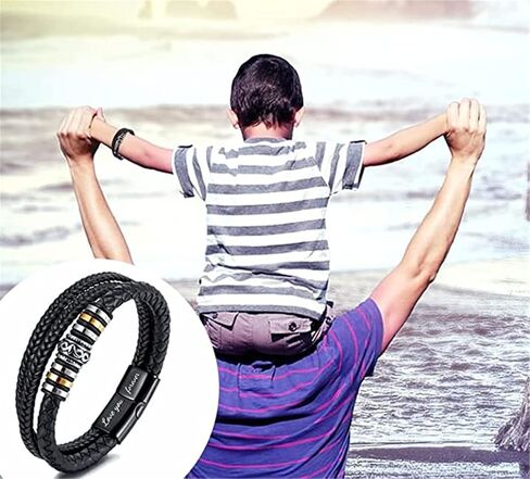 to My Son/Grandson Braided Leather Bracelet, I Will Always Be with You, Men's Double-Row Black Braided Leather Bracelet with Love My Grandson/Love You Forever (Love You Forever) in Saudi Arabia