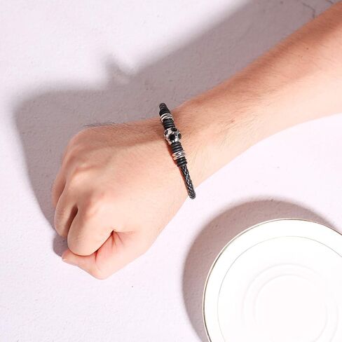 Soccer Bracelet Men's Football Genuine Braided Leather Wristband Bangle Bracelets with Stainless Steel Magnetic Clasp,Gift for Team Girl Boy Soccer lovers, Soccer Themed Christmas Gifts in Saudi Arabia