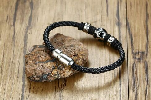 Soccer Bracelet Men's Football Genuine Braided Leather Wristband Bangle Bracelets with Stainless Steel Magnetic Clasp,Gift for Team Girl Boy Soccer lovers, Soccer Themed Christmas Gifts in Saudi Arabia