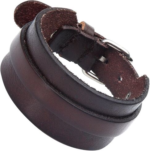 Stunning Adjustable Dark Brown Cuff Leather Bracelet for Men (Metal Buckle Clasp) in Saudi Arabia