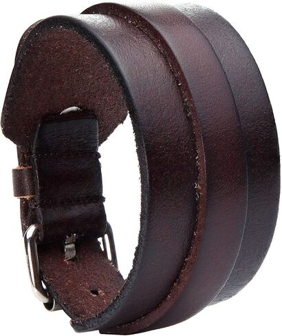 Stunning Adjustable Dark Brown Cuff Leather Bracelet for Men (Metal Buckle Clasp) in Saudi Arabia