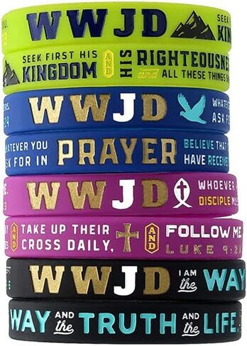 ZKXXJ 4Pcs Set WWJD Rubber Bracelets for Men Women - What Would Jesus Do Silicone Wristband Inspirational Religious Reminder Christian Jewerly Gifts for Fundraiser Church Events Party in Saudi Arabia