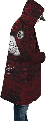 YYDSR Winter Thick Warm Cloak Mens Viking Odin Raven Tattoo 3D Print Fleece Hooded Casual Cloak Coat(US Size) in Saudi Arabia