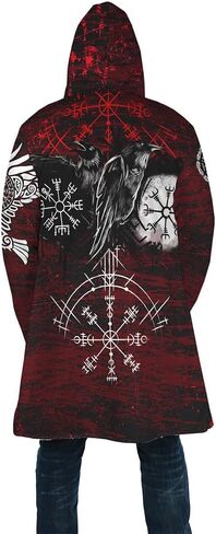 YYDSR Winter Thick Warm Cloak Mens Viking Odin Raven Tattoo 3D Print Fleece Hooded Casual Cloak Coat(US Size) in Saudi Arabia