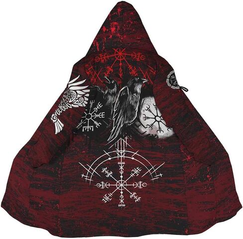 YYDSR Winter Thick Warm Cloak Mens Viking Odin Raven Tattoo 3D Print Fleece Hooded Casual Cloak Coat(US Size) in Saudi Arabia