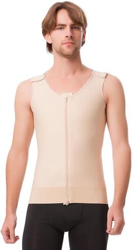 Isavela Male Abdominal Cosmetic Surgery Compression Vest W/Zipper (MG03) (MD, Beige) in Kuwait