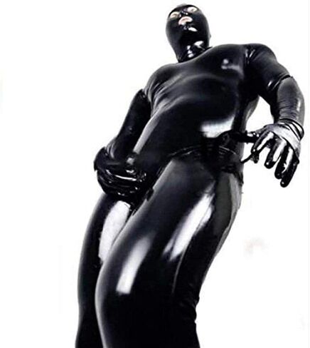 Men's Shiny Patent Black Leather cat Suit Full Body Men Sexy Latex Tight Zipper Jumpsuit Rubber Clothing in Saudi Arabia