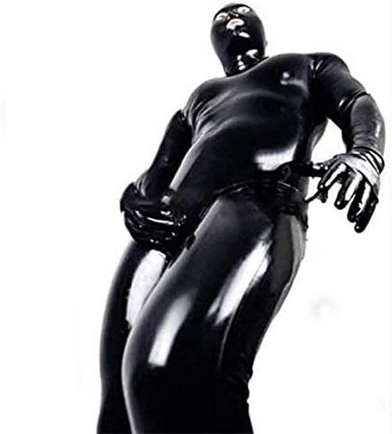 Men's Shiny Patent Black Leather cat Suit Full Body Men Sexy Latex Tight Zipper Jumpsuit Rubber Clothing in Saudi Arabia