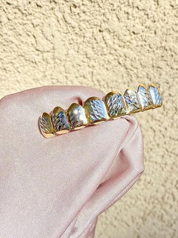 Shop-iGold 18k Gold Silver Two Tone Plated Cluster Custom Slugs Fangs Top Bottom Diamond Cut Grillz Mouth Teeth Grills Set - Grillz, Teeth Cap in Saudi Arabia
