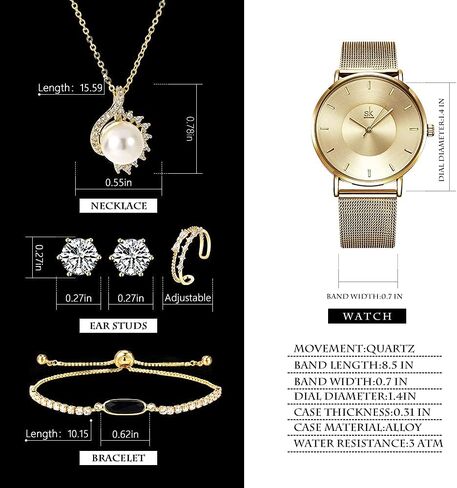 مجموعة ساعات SHENGKE للنساء مع قلادة وسوار وخاتم وأقراط مجموعة 5 في 1 صندوق كتب بغلاف مقوى هدية للذكرى السنوية in Kuwait