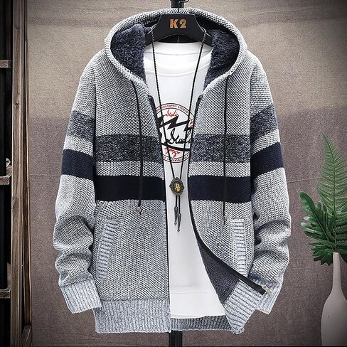Ymosrh Motorcycle Jacket Men and Winter Casual Sweater Jacket Warm Knit Sweater Hooded Hoodie Jackets for Fashion in Saudi Arabia