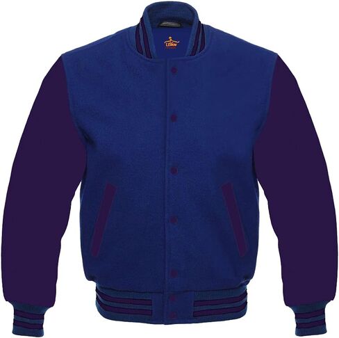 Men's Varsity Baseball Letterman School Bomber style all wool Purple sleeves jacket in Kuwait
