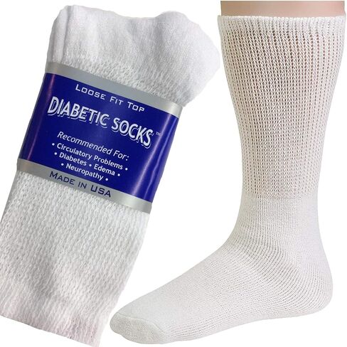 6 Pair of Mens White Diabetic Crew Socks 10-13 Size MADE IN USA in Saudi Arabia