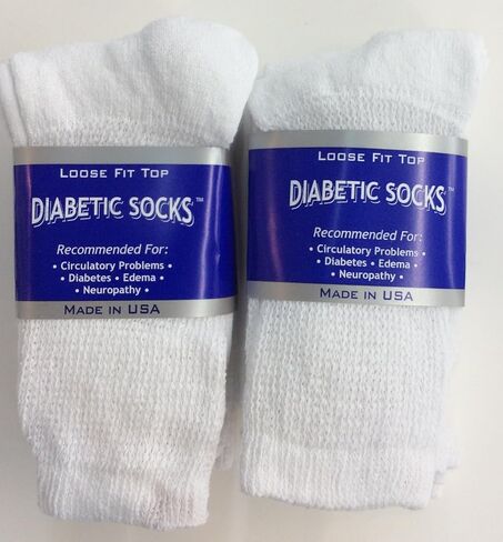 6 Pair of Mens White Diabetic Crew Socks 10-13 Size MADE IN USA in Saudi Arabia
