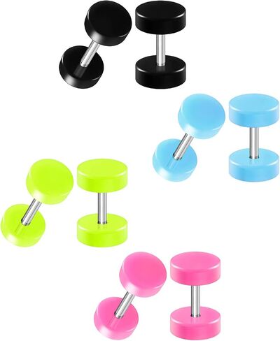 BIG GAUGES 4 Pairs Black Light Blue Green Pink Acrylic Fake Plugs Piercing Jewelry Ear Cheater Illusion Earring Lobe in Saudi Arabia