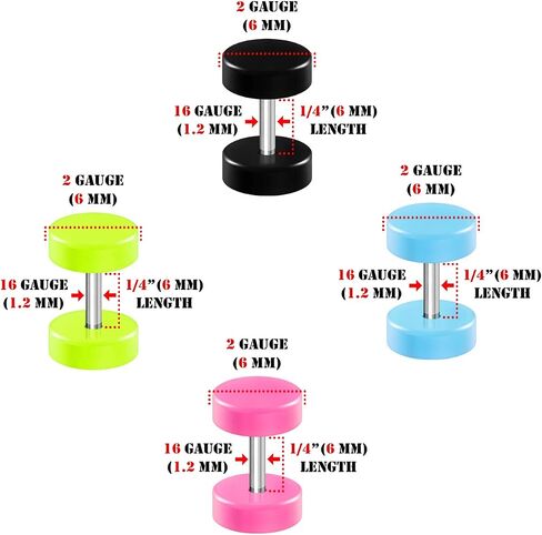 BIG GAUGES 4 Pairs Black Light Blue Green Pink Acrylic Fake Plugs Piercing Jewelry Ear Cheater Illusion Earring Lobe in Saudi Arabia