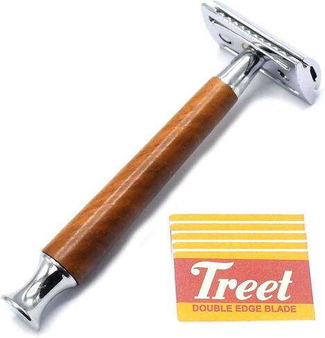 OdontoMed2011® Classic Double Edge Wood Shaving Safety Razor Long Handle Shaver with 5 Pcs Razor Blades BTS-303 in Kuwait