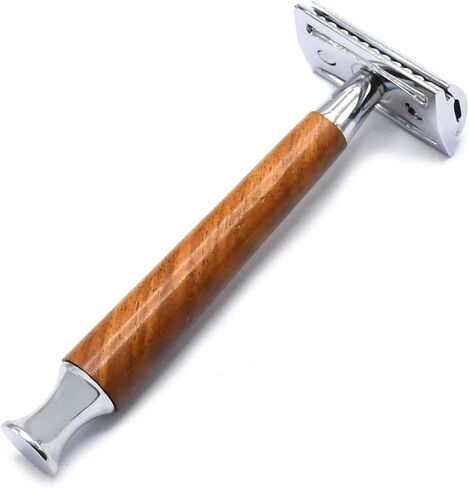 OdontoMed2011® Classic Double Edge Wood Shaving Safety Razor Long Handle Shaver with 5 Pcs Razor Blades BTS-303 in Kuwait