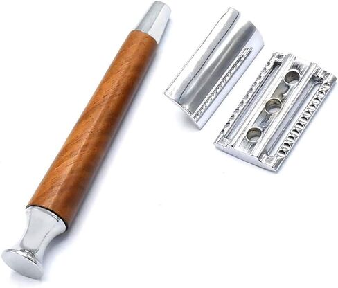 OdontoMed2011® Classic Double Edge Wood Shaving Safety Razor Long Handle Shaver with 5 Pcs Razor Blades BTS-303 in Kuwait