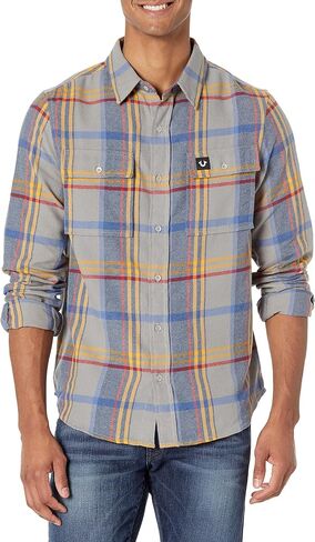 True Religion Men's Long Sleeve Triple Needle Plaid Shirt in Saudi Arabia
