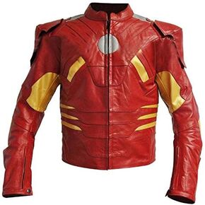 Leatheray Men's Fashion Iron Man Real Leather Motorbike Jacket Red in Kuwait